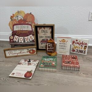 NEW Thanksgiving Fall Tiered Tray Wall Shelf Decor Lot of 9 Wood and Chipboard